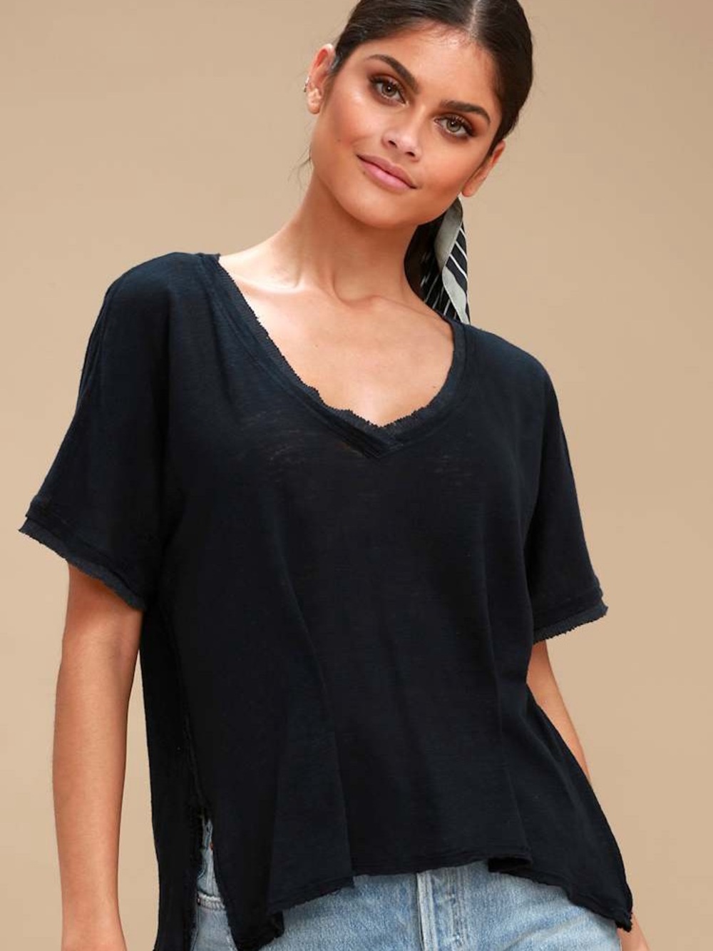 Free People Take Me Washed Black Tee / xs